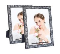 Vinelftage Diamond Wedding Mirror Photo Frame,2Pack Crystal 5x7inch Picture Frames Set,Crystal Silver Glass Picture Frame,Wall Photo Frames for Wall or Desktop Display(Black)