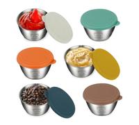 VINEST Colore Morandi Lot de 6 récipients à vinaigrette avec couvercle en silicone - 80 ml - En acier inoxydable - Anti-fuite - Petites boîtes à bento - Accessoires de camping - Pour enfants