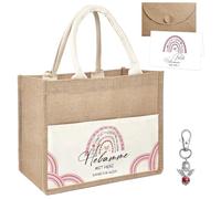 VINEST Lot de 4 sacs en toile de jute réutilisables avec porte-clés pour départ, retraite, hôpital