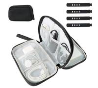 VINEST Sac de Rangement Câble, Portable Rangement Cable, Tech Pouch Imperméable 2 Couche de Grande Capacité, Sac pour Câbles Noire avec 4 Serre Câbles, pour Câbles USB Adaptateurs Carte SD Chargeur