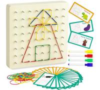 VingaHouse Géoboard en Bois, Jouet Montessori 3 4 5 6 Ans Géoboard avec 30 Cartes et 53 élastiques pour Créer des Figurines Formes Montessori Jouet éducatif Cadeau pour Enfants de 3, 4, 5, 6 Ans
