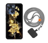 vingarshern Coque Compatible avec Blackview Oscal Modern 8 Antichoc Silicone Bumper Case Étui de Protection Housse Coque avec Motif,Souple Coque avec Cordon Detachable,Fleurs dorées