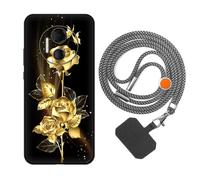 vingarshern Coque Compatible avec DOOGEE X97 Pro Antichoc Silicone Bumper Case Étui de Protection Housse Coque avec Motif,Souple Coque avec Cordon Detachable,Fleurs dorées