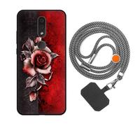 vingarshern Coque Compatible avec Nokia 4.2 Antichoc Silicone Bumper Case Étui de Protection Housse Coque avec Motif,Souple Coque avec Cordon Detachable,Rose Rouge