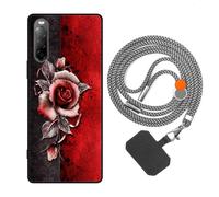 vingarshern Coque Compatible avec Sony Xperia 10 II Antichoc Silicone Bumper Case Étui de Protection Housse Coque avec Motif,Souple Coque avec Cordon Detachable,Rose Rouge
