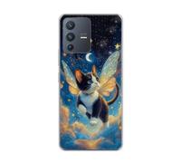 vingarshern Coque Compatible avec Vivo V23 5G,Housse en Silicone Transparent Souple Ultra Fine Légère,Antichoc et Antrayures avec Design Motivé - Chat Volant