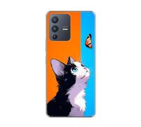 vingarshern Coque Compatible avec Vivo V23 5G,Housse en Silicone Transparent Souple Ultra Fine Légère,Antichoc et Antrayures avec Design Motivé - Chat & Papillon