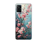 vingarshern Coque Compatible avec Vivo X60 Pro,Housse en Silicone Transparent Souple Ultra Fine Légère,Antichoc et Antrayures avec Design Motivé - Fleurs de Prunier