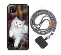 vingarshern Coque Compatible avec WIKO Y52 Antichoc Silicone Bumper Case Étui de Protection Housse Coque avec Motif,Souple Coque avec Cordon Detachable,Chat Blanc