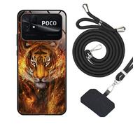 vingarshern Coque Compatible avec Xiaomi Poco C40 4G Étui de Protection 2 en 1 Design [Housse en Silicone Antichoc+Arrière en Verre Trempé à Motifs] +1×Cordon Detachable,Motif05