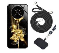 vingarshern Coque Honor Magic 4 Lite (5G) Housse avec Cordon,Souple Antichoc Silicone Case+Arrière en Verre Trempé à Motifs,Coque avec Cordon Honor Magic4 Lite Lanyard Case,Motif04