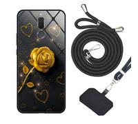 vingarshern Coque Huawei Mate 10 Lite Étui avec Cordon,Cadre Souple Housse Huawei Mate 10 Lite Coque Cordon+Arrière en Verre Trempé à Motifs,Coque avec Cordon Huawei Mate 10 Lite Lanyard Case,Motif07