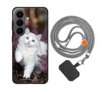 vingarshern Handyhülle Kompatibel mit Samsung Galaxy S26 Hülle Silikon mit Aesthetic Muster,Stoßfest Schutzhülle mit Kordel,Weich Bumper Case mit Handykette/Umhängeban,Weiße Katze