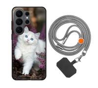vingarshern Handyhülle Kompatibel mit Samsung Galaxy S26 Ultra Hülle Silikon mit Aesthetic Muster,Stoßfest Schutzhülle mit Kordel,Weich Bumper Case mit Handykette/Umhängeban,Weiße Katze