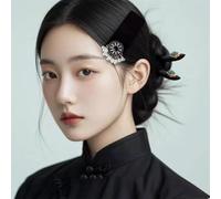 Vingate Pinces à cheveux rectangulaires en velours avec perles et pampilles, noir rétro, accessoire de cheveux pour femme