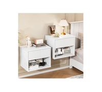 VINGLI Table de Chevet Suspendue Lot de 2, Commode de Nuit Blanche, Table d'appoint Basse 40 x 30 x 33 cm