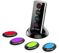 VINGNUT Localisateur de clés, 1 émetteur + 4 récepteurs, portée de Travail de 100ft, 80 DB sans Fil RF, avec Lampe de Poche LED, adapté pour clés, Portefeuille, téléphone et Animaux de Compagnie.