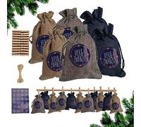 VINGO 24 Calendriers de l'Avent à remplir Sacs en tissu Noël Sacs cadeaux avec autocollants Mini pinces en bois Cordes de chanvre Calendrier de Noël Sacs cadeaux 14 x 10 cm£šGris/Beige/Bleu£©