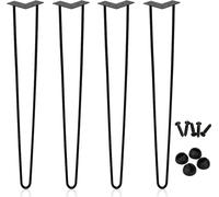 VINGO 4x Hairpin Legs Pieds de table Patins de table interchangeables Table & Armoire DIY Pied de table en métal, Avec protections de sol et vis, 61cm Pied à 2 barres Noir