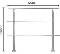 VINGO main courante aluminium, rampe d'escalier intérieur & extérieur, 120 cm, Ø 42mm, avec 2 entretoises pour le jardin, la cage d'escalier intérieure, l'entrée de la maison etc