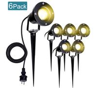VINGO pack de 6 spots de jardin avec fiche et piquet de terre, 4w GU10 LED blanc chaud, IP65 étanche Eclairage extérieur de jardin pour terrasses Jardins pelouses chemins