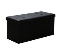 VINGO Pouf Noir Coffre pliable Repose-pieds Chambre Rangement pour jouets Livres Banc en cuir PVC avec couvercle Coffre pliable 76 * 38 * 38cm