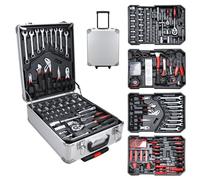 VINGO Valise à outils Valise à roulettes incl. couteau universel Set d'outils 1031 pcs. alu