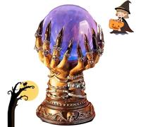 VINGVO Boule de Cristal d'halloween, Boule de Cristal Lumineuse, Décoration d'halloween, Boule de Cristal Céleste de Luxe dans la Main de la Sorcière, Lampe Boule à Plasma avec Base