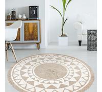 VINILIKO Design | Tapis Vinyle Rond Khamba rotin [diamètre] 150 cm - antidérapant, imperméable, Lavable - Plusieurs Tailles - Tapis Vinyle pour Salon, Cuisine