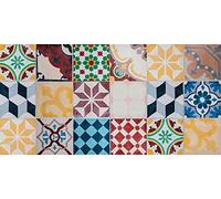 VINILIKO Tapis en Vinyle hydraulique Vintage Tile 50 x 100 cm - Lavable Antidérapant - Vinyle pour Cuisine ou Salon - Multicolore