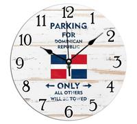 Vinisong Parking for Dominican Republic Only All Others Will Be Towed Horloge murale à suspendre Drapeau de la République dominicaine Horloges d'art en PVC Horloge à piles 30,5 x 30,5 cm