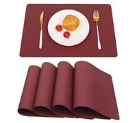Vinjiasin Lot de 4 sets de table en cuir rouge pour intérieur ou extérieur, cuisine, salle à manger, imperméables, lavables, résistants à la chaleur, faciles à nettoyer, Noël