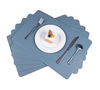 Vinjiasin Lot de 6 sets de table bleus en cuir pour cuisine, imperméables, résistants à la chaleur, antidérapants, résistants aux taches, faciles à nettoyer, durables