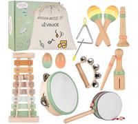VINJOE Instruments de musique Montessori en bois pour enfants de 1 à 3 ans, couleurs neutres, jeu d'instruments de musique d'apprentissage précoce