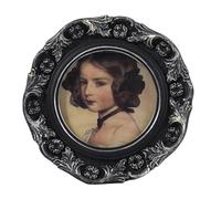 VINLIFE Petit cadre photo vintage 7,6 x 7,6 cm, format portefeuille, cadre photo rond orné noir et doré avec motif floral en relief, art mural, décoration d'intérieur victorienne