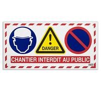 Vinmer 384003 Panneau de signalisation Chantier interdit au public 4 panneaux-en-1 800 x 400 mm