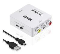 Vinmooog Adaptateur RCA vers HDMI, Mini AV CVBS vers HDMI Vidéo Audio Convertisseurs AV vers HDMI Adaptateur Support 1080 720P Supporte PAL/NTSC pour Caméra, PS2, PS3, WII, N64,Snes, NES, DVD-Blanc