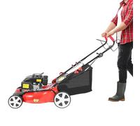 vinnyooc Tondeuse à gazon à essence 155 x 52 x 110 cm, moteur à essence 140 CC 4 temps, grandes cisailles à gazon avec entraînement de 51 cm, largeur de coupe 8 niveaux de réglage, sac collecteur de