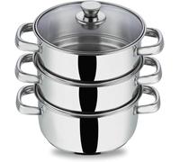 Vinod - Cuiseur vapeur à 3 étages en acier inoxydable avec couvercle en verre - 24 cm (compatible avec l'induction)