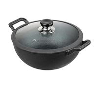 Vinod Legacy Kadai en fonte pré-enduite compatible avec les wok à induction, parfait pour de délicieux curry, sauter, frire, cuire, rôtir et cuire au four Noir (22 cm | 2,4 l)