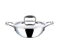 Vinod Platinum Triply Kadai avec couvercle, extra profond, 26 cm, pour | Wok en acier inoxydable compatible induction et électrique; convient pour les sauces indiennes, ragoûts et soupes