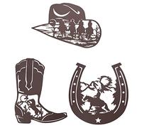 VinSees Lot de 3 chapeaux de cowboy en métal en forme de fer à cheval - Décoration murale rustique - Thème occidental - Pour maison, chambre à coucher, salle de bain