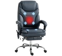 Vinsetto 6-Point Massaging Vibrating Office Chair with Rocking and Heated Function, Recliner Office Chair with Adjustable Height, Remote Control and PU Leather Side Pocket, Grey (fauteuil de bureau
