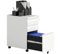 Vinsetto Armoire à 3 tiroirs avec serrure - Classeur mobile en acier pour format A4, format légal et lettre - Tiroirs sous bureau avec corps pré-assemblé pour bureau à domicile - 30 x 43,5 x 60 cm -