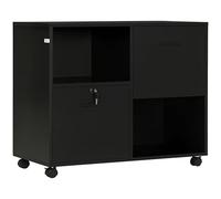 Vinsetto Armoire à tiroirs de Bureau avec 2 tiroirs à Documents et étagères Ouvertes en aggloméré, poignées en Acier, roulettes avec Blocage, 80x40x66cm, Noir