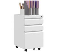 Vinsetto Armoire de classement mobile à 3 tiroirs avec bac à crayons, tiroirs verrouillables sous le bureau pour lettres, format A4 et format légal, corps pré-assemblé, blanc