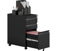 Vinsetto Caisson à roulettes avec 3 tiroirs armoire de classement mobile avec roulettes verrouillable armoire de bureau avec dossiers suspendus, plumier pour le bureau, noir