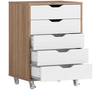 Vinsetto Caisson Bureau Mobile avec 5 tiroirs, Meuble Rangement Bureau sur roulettes pour Documents et imprimante, Caisson de Rangement pour Travail ou Chambre, 47,5 x 39,5 x 67,5 cm, Blanc et chêne