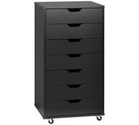 Vinsetto Caisson Bureau Mobile avec 7 tiroirs, Meuble Rangement Bureau sur roulettes pour Documents et imprimante, Caisson de Rangement pour Travail ou Chambre, 47,5 x 39,5 x 90 cm, Noir