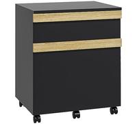 Vinsetto Caisson de bureau à roulettes 2 tiroirs coulissants trieur à dossiers 48×40×59,5 cm Noir